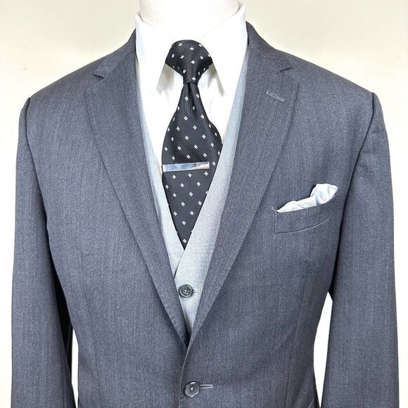 Hugo Boss Drago Grey‎ Herringbone Blazer 44 L EUC Read - Picture 2 of 15